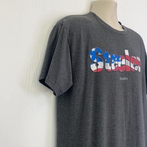 NFL Team Apparel - Steelers American Flag Lettering Gray Shirt Size Large - Picture 4 of 9
